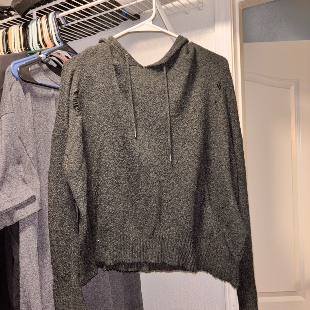 American Eagle Outfitters Charcoal Hooded Sweater